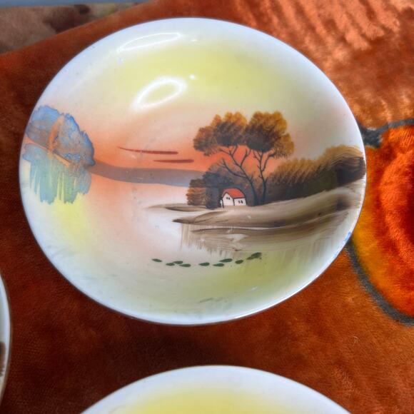 Vintage Set of 4 Art Deco Nippon Hand Painted Dessert Bowls Japan Cottage - Picture 7 of 10
